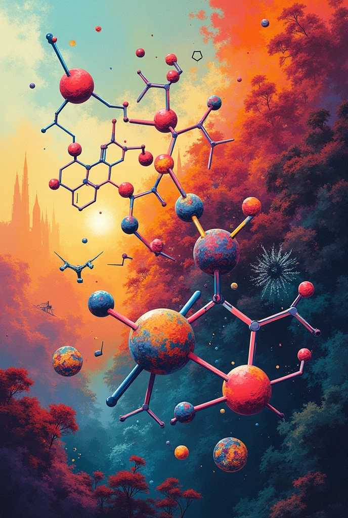 Artistic poster on aromatic hydrocarbon reactions