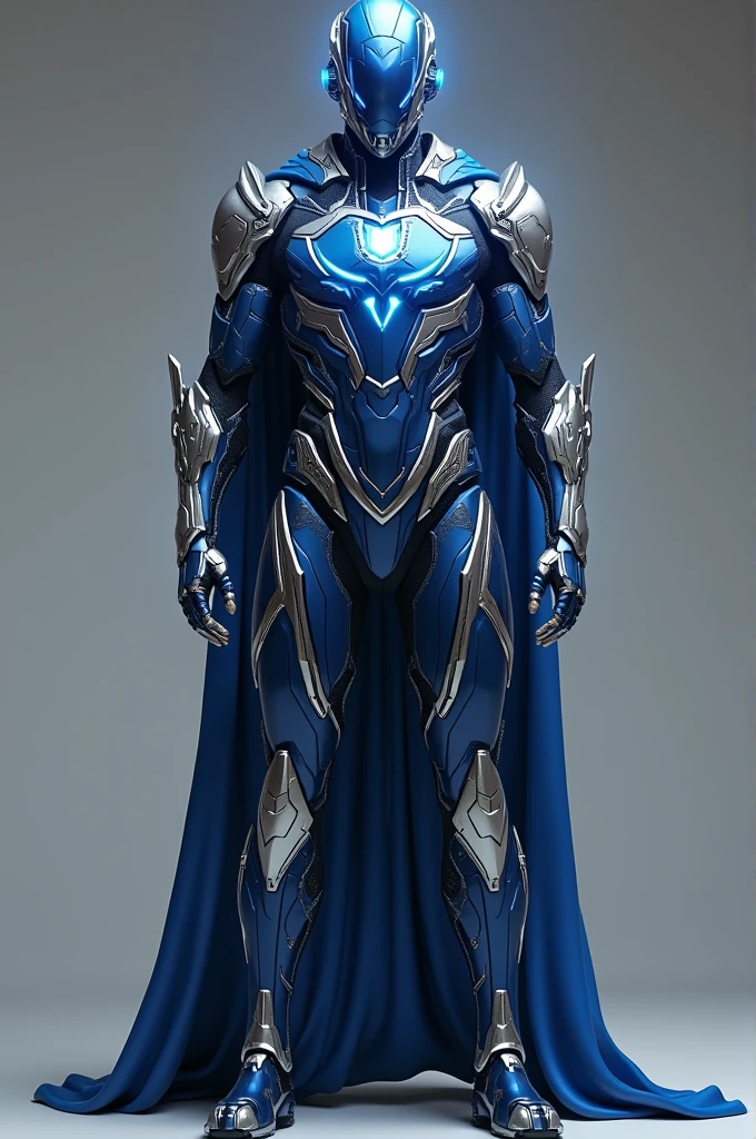 ### **Costume and Equipment:**
- **Design and Functionality:** Valor's suit is made of a nano-sized material that can adapt and change shape to suit his needs.. The look is futuristic and elegant, with a metallic blue tone and silver details that highlight energy circuits when he uses his powers.
- **Integrated Equipment:** The suit features an advanced visor interface that provides tactical information and energy analysis.. It also has radiation sensors to monitor and alert Alex to dangerous levels.. The suit is equipped with a force field generator for additional protection.