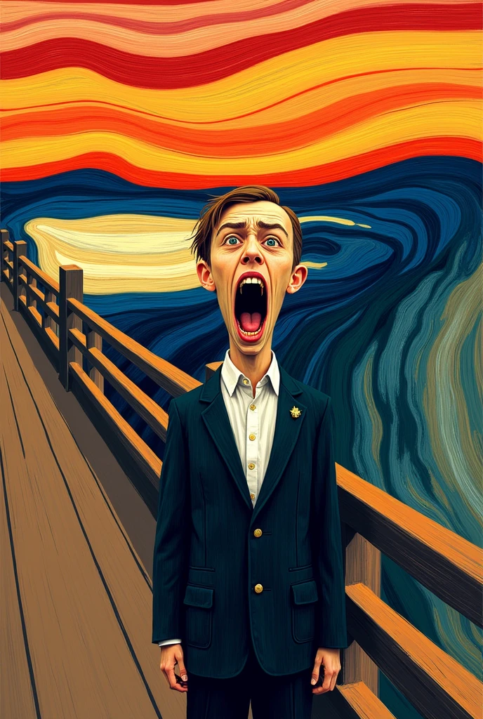Imitating the famous painting The Scream with hand-painted simple drawings