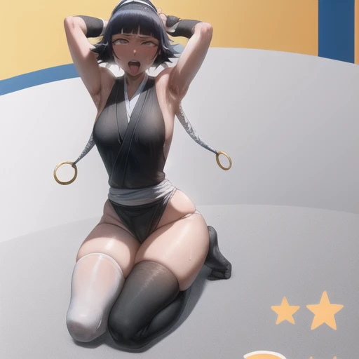 ( Animation screenshots:1.1),Nipple exposure, 1 female, Solitary, Black Hair, Side breast,eternity, short hair with long locks, Japanese Clothing, - Hip vents, No underwear,short hair, Small Breasts, No eyeballs, Also available in black, low twin braids,Facing the audience, looking at the audience, tired, from below, (Exposed armpit:1.1), ((armpit:1.2)), Sweating, More and more sweat,(ahegao), (Roll your eyes), Naughty face, blush, open mouth, Sticking out tongue, saliva, Slobber,Skinny, raise arms,full body, kneeling, Runny nose, drooling, (muscle 1.4),(arms above head:1.5), Look at the audience, Tongue, saliva, Slobber, saliva拉丝, White eyes, White eyes球, syncope, Desperate mouth, 吐Tongue, 翻White eyes, 伸出Tongue.