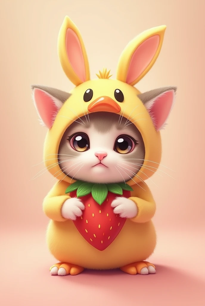 British Shorthair，Anime Touch，Baby rabbit，Rabbit in a duck costume、Strawberry Peel Costume