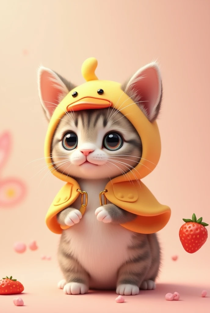 British Shorthair，Anime Touch，Baby rabbit，Rabbit in a duck costume、Strawberry Peel Costume