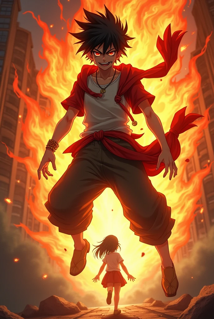 A anime boy with comeback attitude
With fire everything very very very angered shouting + vampire teeth and tattoo on face + fly in air in standing position 1girl, 