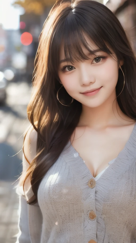 8k,Highest quality,(masterpiece:1.2),(Realistic),(Realistic:1.37),Ultra-high resolution,1 female college student,smile,Beautiful Eyes,Beautiful teeth alignment, In town,(((Cute casual clothes))),Big Breasts,Perfect body,Perfect Fingers,Professional Lighting,gravure,Detailed face and skin texture,fine grain,RAW Photos