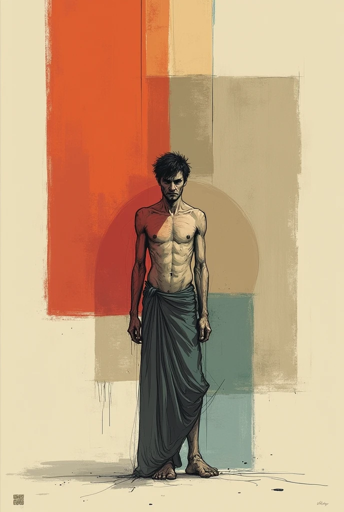 Simple color blocks、Famous paintings in illustration sketch style《Son of humanity》
