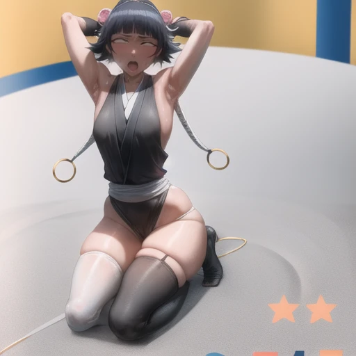( Animation screenshots:1.1),Nipple exposure, 1 female, Solitary, Black Hair, Side breast,eternity, short hair with long locks, Japanese Clothing, - Hip vents, No underwear,short hair, Small Breasts, No eyeballs, Also available in black, low twin braids,Facing the audience, looking at the audience, tired, from below, (Exposed armpit:1.1), ((armpit:1.2)), Sweating, More and more sweat,(ahegao), (Roll your eyes), Naughty face, blush, open mouth, Sticking out tongue, saliva, Slobber,Skinny, raise arms,full body, kneeling, Runny nose, drooling, (muscle 1.4),(arms above head:1.5), Look at the audience, Tongue, saliva, Slobber, saliva拉丝, White eyes, White eyes球, syncope, Desperate mouth, 吐Tongue, 翻White eyes, 伸出Tongue.