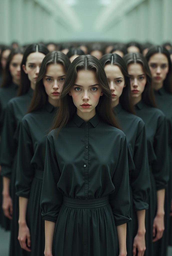 (((cloned face)))
(((similar identical twins)))
All the girls have the exact same face, The two have the same face and figure, as if they were mirror images
