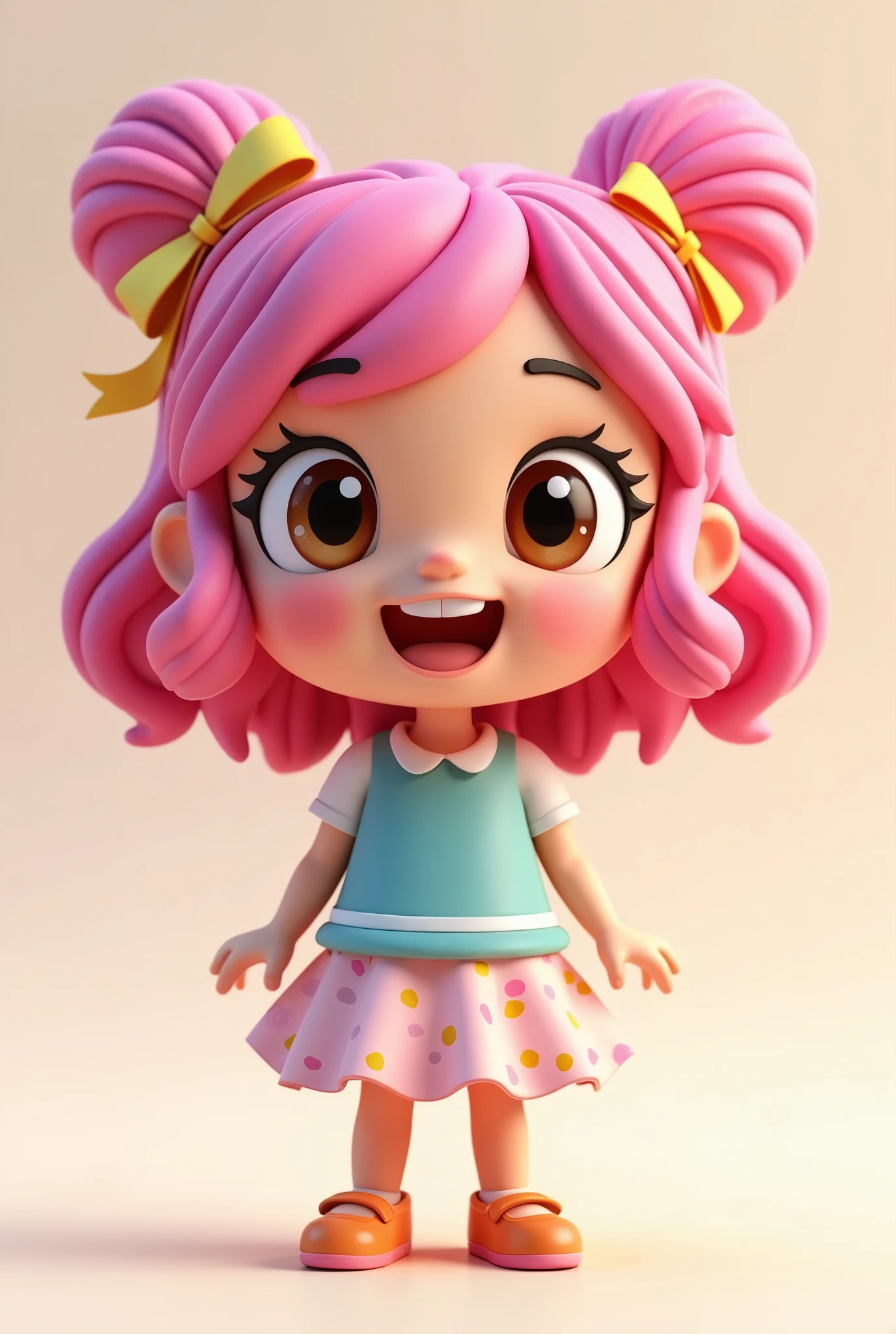 3D Pink Haired Girl Cartoon