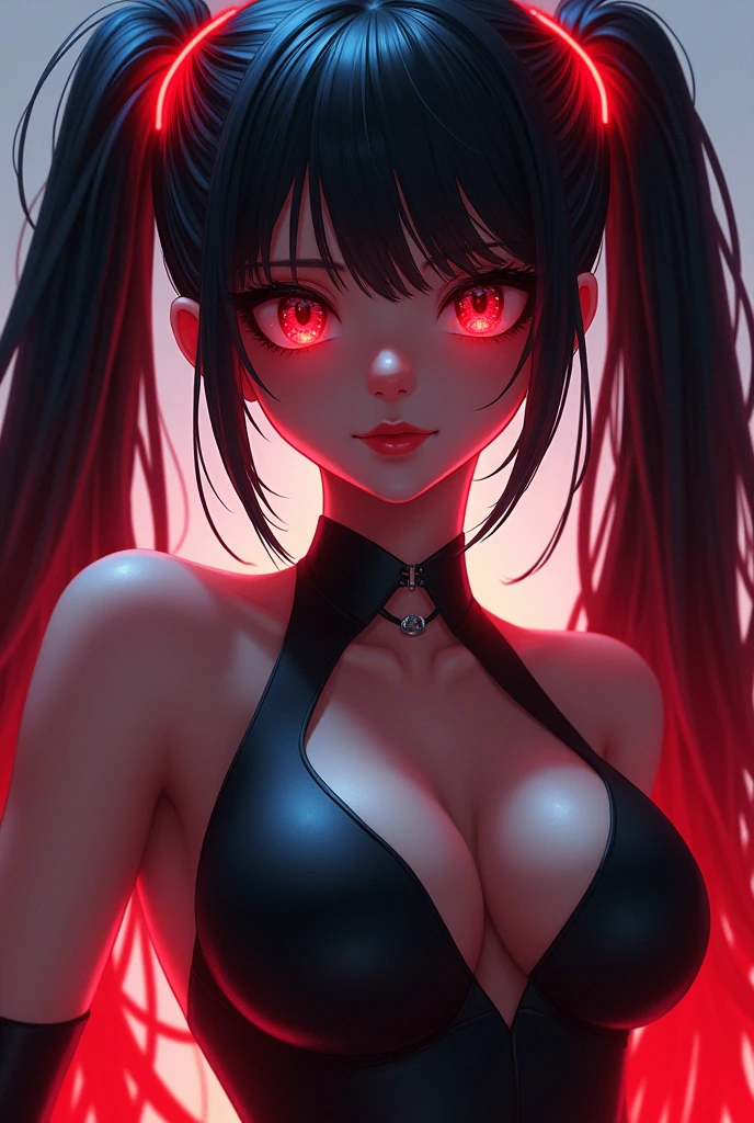 breasts, fringe, Red eyes, twin tails, smile, 