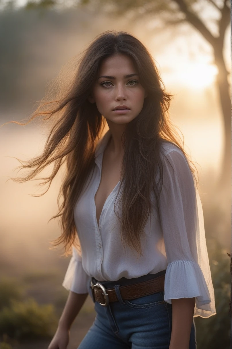 Amazing,bright,tunica,(fog,:1.4) (fog:1.4),1 girl,beautiful,long hair,Alone,(photorealistic:1.4),cowboy shot,cinematic angle,Motion blur,Cabello long ondeando al viento,long,Ola,by rubio,parts,Comprehensive,analog style,feminine focus,of the highest quality,(Very detailed skin),perfect face,skin pores,(bokeh:0.6),sharp focus,dappled lighting,(backlighting:0.7),film grain,photographed with a Sony A7R IV,18mm F/1.7 cinema lenses,(Very detailed, intricately detailed),8k,HdR,Front view,(full body visible:1.2) . awarded,professional,Very detailed,golden hour,