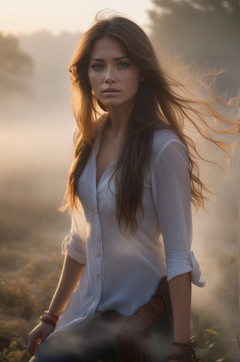 Amazing,bright,tunica,(fog,:1.4) (fog:1.4),1 girl,beautiful,long hair,Alone,(photorealistic:1.4),cowboy shot,cinematic angle,Motion blur,Cabello long ondeando al viento,long,Ola,by rubio,parts,Comprehensive,analog style,feminine focus,of the highest quality,(Very detailed skin),perfect face,skin pores,(bokeh:0.6),sharp focus,dappled lighting,(backlighting:0.7),film grain,photographed with a Sony A7R IV,18mm F/1.7 cinema lenses,(Very detailed, intricately detailed),8k,HdR,Front view,(full body visible:1.2) . awarded,professional,Very detailed,golden hour,