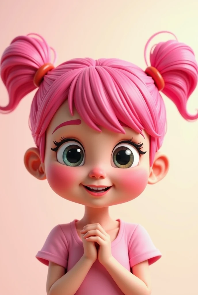3D Cartoon of a Pink Haired Girl Making a Familiar Face