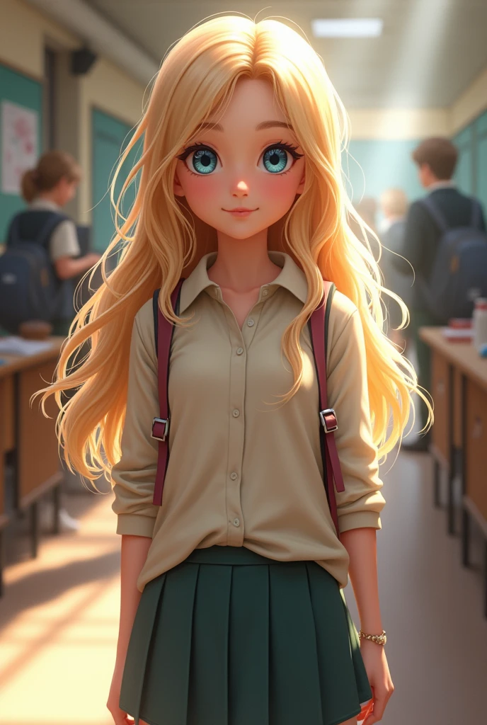 Real blonde girl in school clothes 