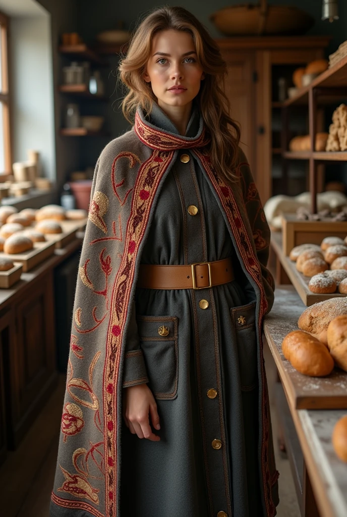 Soviet WWII inspired women's capes with emphasis on Russian bakery clothing brand