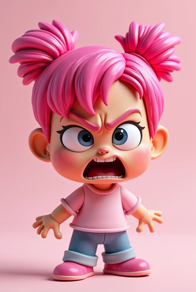 3D Cartoon of a Pink Haired Girl Making an Angry Face