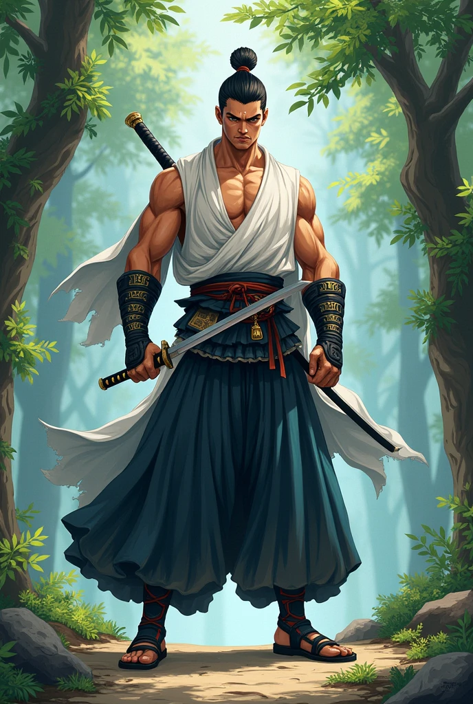 Create a samurai wearing hakama in an anime style
