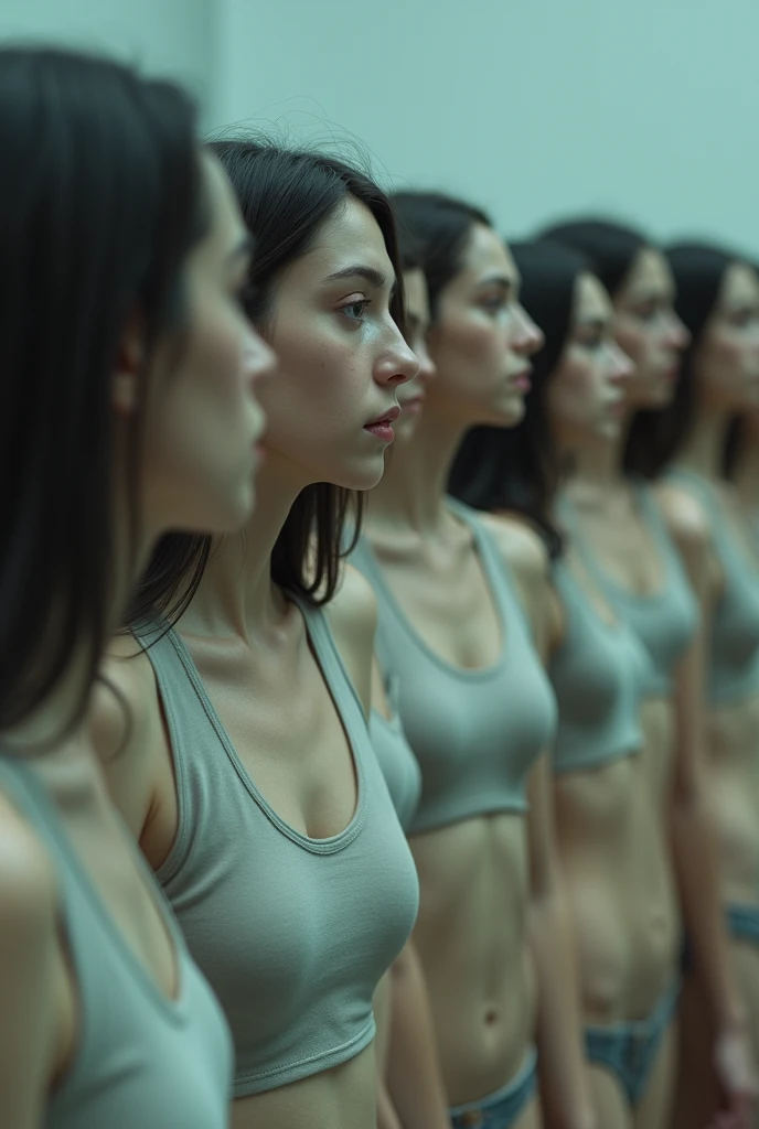 (((cloned face)))
(((similar identical twins)))
All the girls have the exact same face, The two have the same face and figure, as if they were mirror images