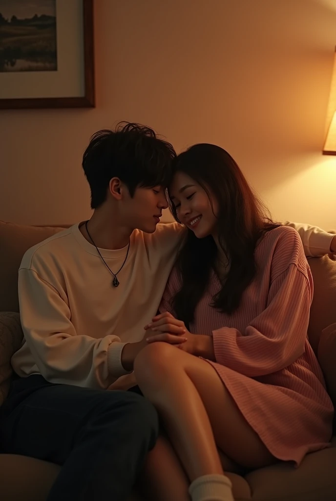 Bts jungkook with lisa siting on couch and holding her hand