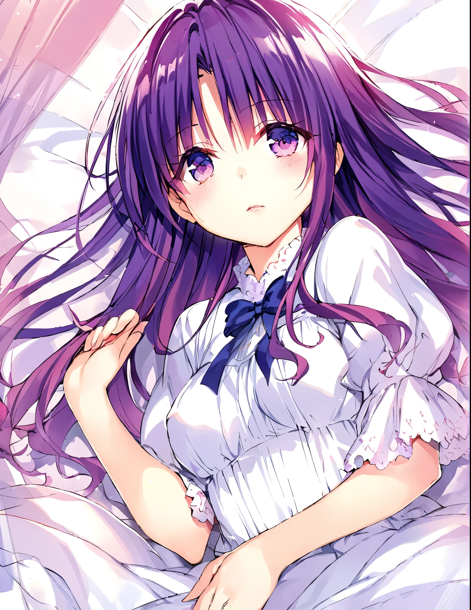 Official art using hand-drawn watercolor sketch technique　purple　Light novel cover art