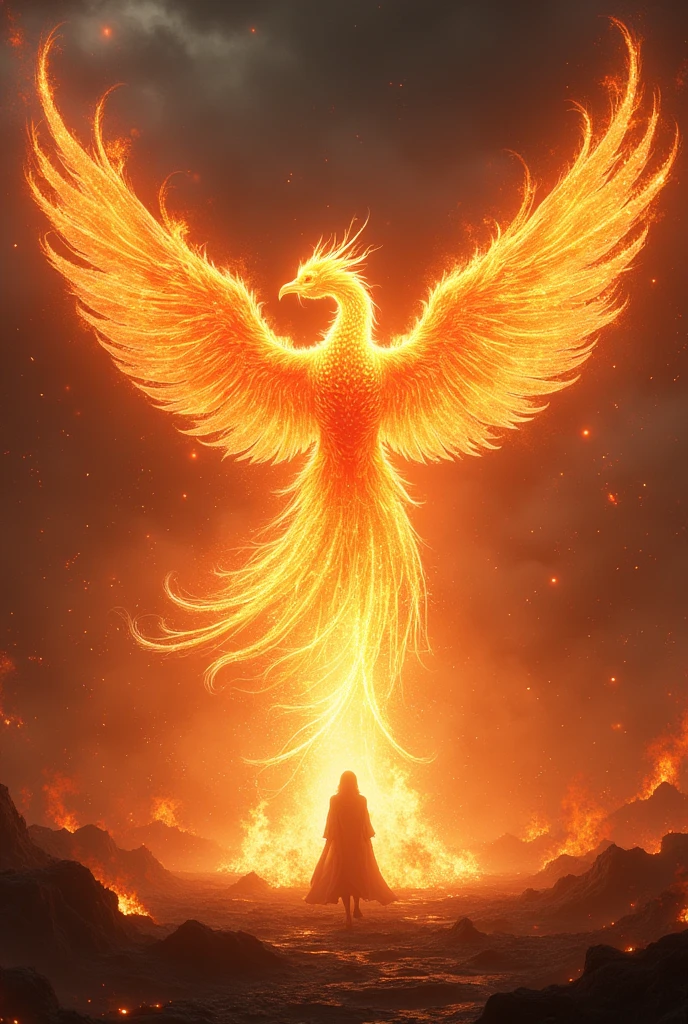 The Phoenix also known as the Fenghuang has a divine figure with a body made of beautiful flames, the whole area is in great flames and raining fire, burning everything down and starting all over again, the ruler of reincarnation and eternity, behind it a pitch-black space will be left and everything will burn up, a dazzling light will remain and a new life will begin