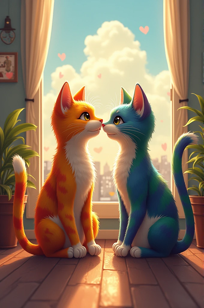 A rainbow cat couple experiences the challenges of long-distance love. One cat travels abroad for a better future while the other, who is pregnant, stays behind. Despite the distance, they stay connected, eagerly awaiting the arrival of their kitten. After the birth, the family joyfully reunites, stronger and more united than ever.