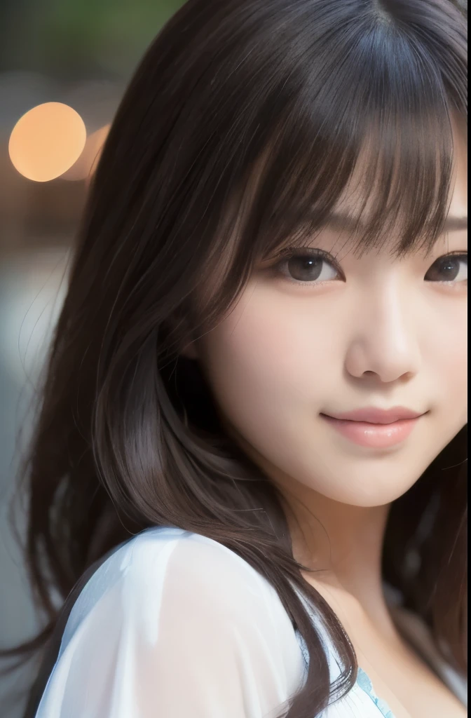 best quality, face focus, soft light, ultra high res, (photorealistic:1.4), RAW photo,(Shinozaki Ai), (fair skin),
1 Japanese girl, solo, cute, smile, (pupil, lights in the eyes), detailed beautiful face, Medium-sized breasts,(high resolution detail of human skin texture),(portrait), upper body, white kimono, long hair, 1