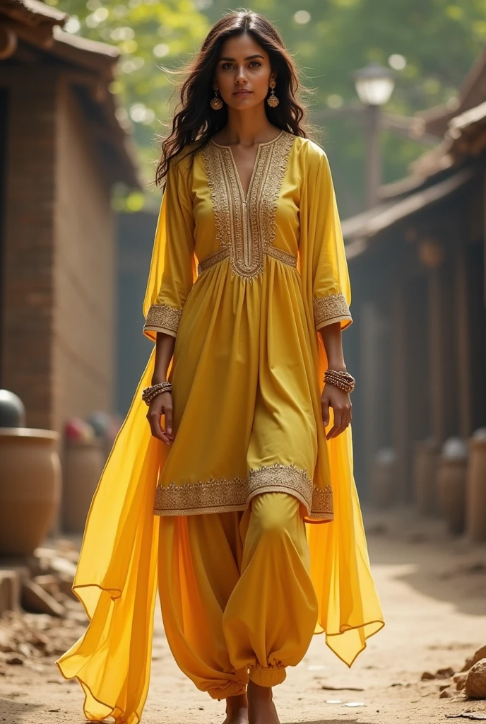 Woman wearing light pista coloured kurta and grey coloured patiala pant punjabi dress

