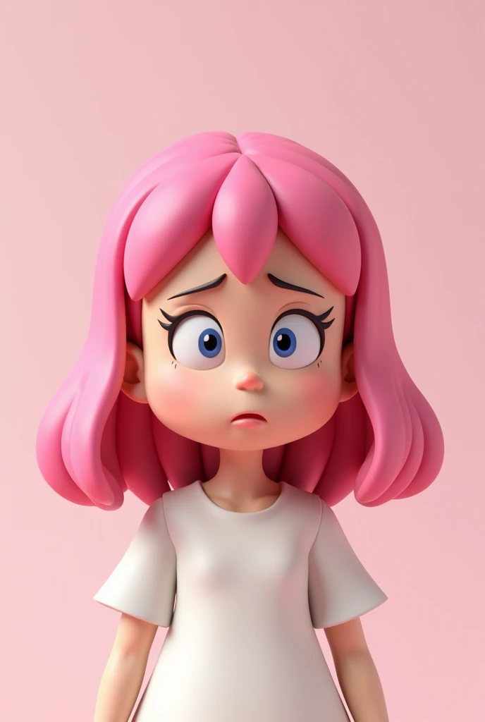 The same pink haired girl cartoon shows a bored expression 3D