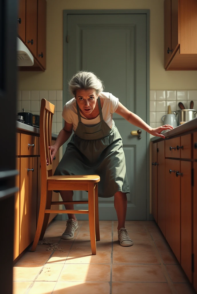 Women falling from chair in kitchen