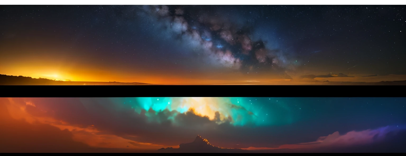 Very beautiful universe。Many colors are in gradation。Many Stars。Bright in the center, dark at the edges。A bright star in the foreground。The stellar ocean is made of amber。An angel sleeping in the amber sea。high-grade。3D Images。