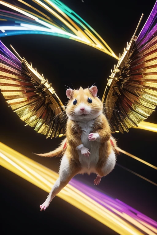 art for youtube channel, with 3d gatoro catching a crypto currency that is flying with wings, colorful and colorful clothes, metallic mirrored colorful background with golden edges, ltc and btc coins and ton, kokbat hamster,