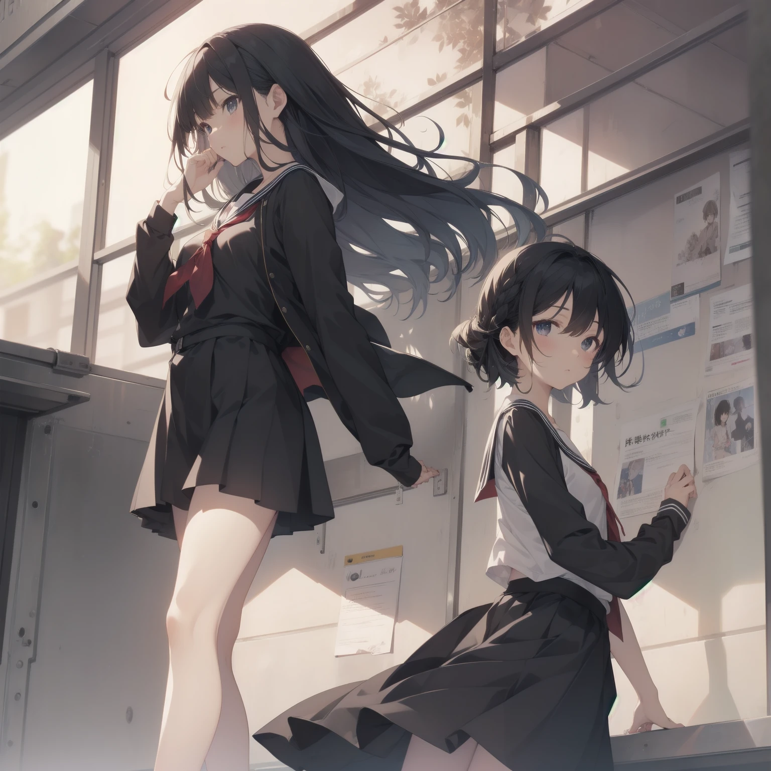 ultra-absurdres-Top quality by artist God, ultra-detailed, high resolution, anime moe artstyle, best anime 8k konachan wallpaper, pixiv contest winner, pool:2810, perfect anatomy,break, 1girl, (Please draw a girl walking sleepily to school alone. )break,(Solo,little female,15yo:1.3),Full limbs, ,a junior high school student, (very short hair), short cut, flat chest, , small butt, small black eyes, beautiful detailed eyes, well-proportioned iris and pupils, expressive eyes, highres detailed hair, soft expression, salor school_uniform, sailor collar, serahuku, bow, pleated skirt,(Detailed Lighting), (Detailed background), in the School commute route. break,super detailed skin, Best cinematic lighting powered by famous artist, 8k,beauty illustration,photoshop_(medium),very aesthetic,break,((artist:takeuchi_takashi )), artist:clamp ,artist:carnelian ,artist:kantoku ,