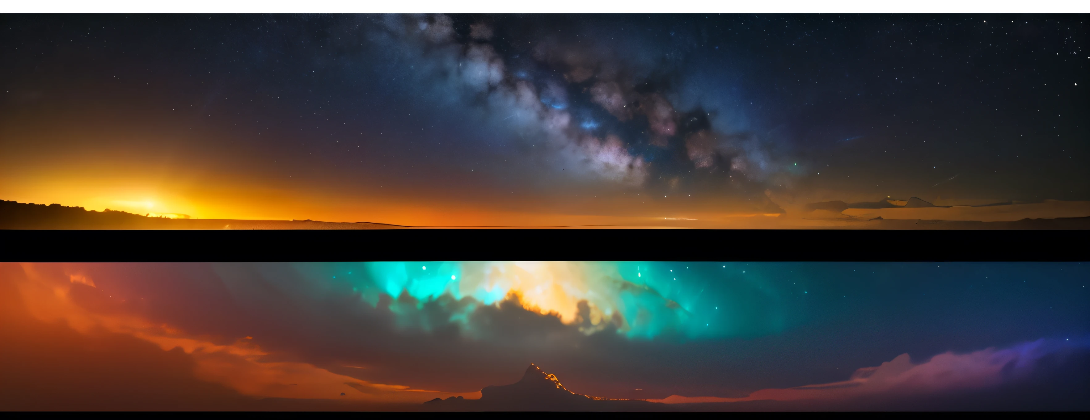 Very beautiful universe。Many colors are in gradation。Many Stars。Bright in the center, dark at the edges。A bright star in the foreground。The stellar ocean is made of amber。An angel sleeping in the amber sea。high-grade。3D Images。
