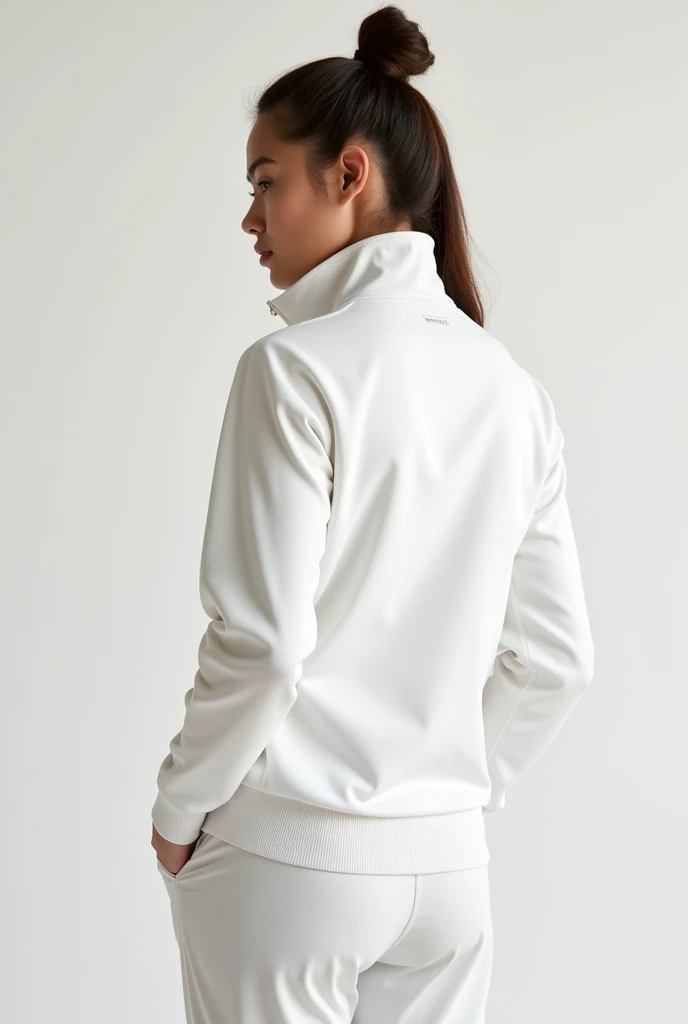 Women’s Long Sleeve Track Jacket white Mockup – half side view and back view. Track Jacket with zipper