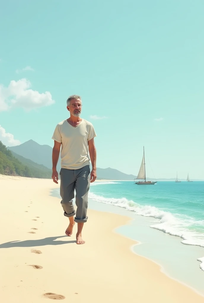 Give a person man walking on the beach 
