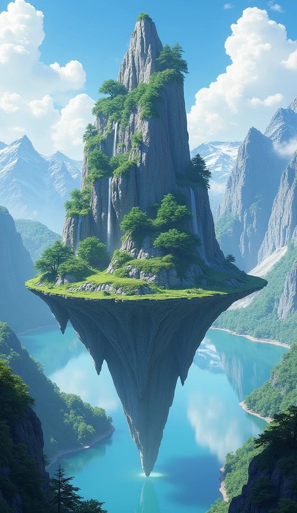 There is a picture of a lake on a mountain, 4k highly detailed digital art, Floating mountains, 4k detailed digital art, Detailed scenery —width 672, 4k hd wallpapers very detailed, Beautifully detailed pixel art, Detailed Dreams, Floating island, 8k high quality detailed art, Floating island in the air, Extremely high detail, Shinkai Makoto Cyril Rolando, Cyril Rolando and Goro Fujita, Amazing wallpapers, Floating island, Fantasy Landscape Art, Cyril Rolando (Cyril Rolando) of inspiration, Cyril Rolando 和 M.Vacaruta, Cyril Rolando 和 M. Vacaruta