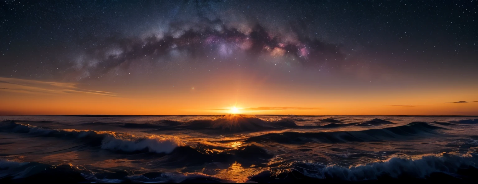 Very beautiful universe。Many colors are in gradation。Many Stars。Bright in the center, dark at the edges。A bright star in the foreground。The stellar ocean is made of amber。An angel sleeping in the amber sea。high-grade。3D Images。