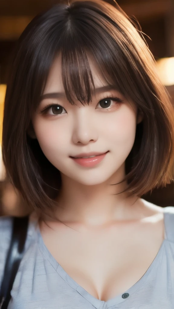 8k,Highest quality,(masterpiece:1.2),(Realistic),(Realistic:1.37),Ultra-high resolution,1 female college student,smile,Beautiful Eyes,Beautiful teeth alignment, In town,(((Cute casual clothes))),Big Breasts,Perfect body,Perfect Fingers,Professional Lighting,gravure,Detailed face and skin texture,fine grain,RAW Photos