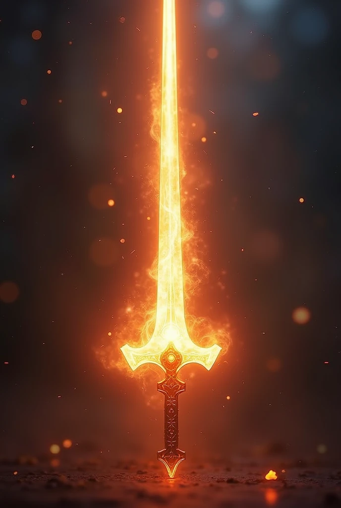 sword or blade, the aura elongates and takes on a sharp shape, with flaming edges that seem to cut through the air itself. the blade glows brightly, and the heat emanating is palpable, but not destructive to the user.