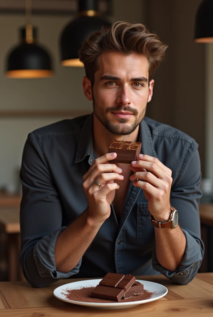 Eating chocolate male casual cool