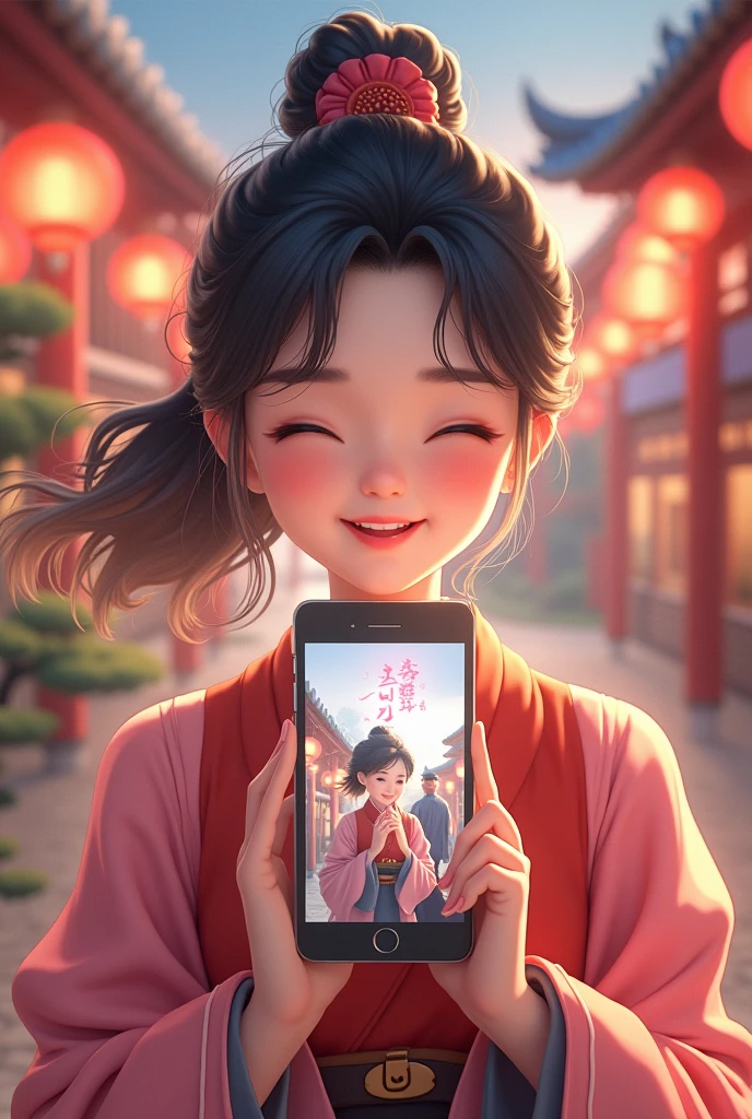 Modern Korea Section:**
- **Character Description:** The female character returns with a cheerful expression, holding a smartphone showing a K-pop music video and a scene from a Korean drama.
- **Text Box:** "Today, Korea’s essence blends ancient traditions with modern innovations, creating a unique global influence."
---