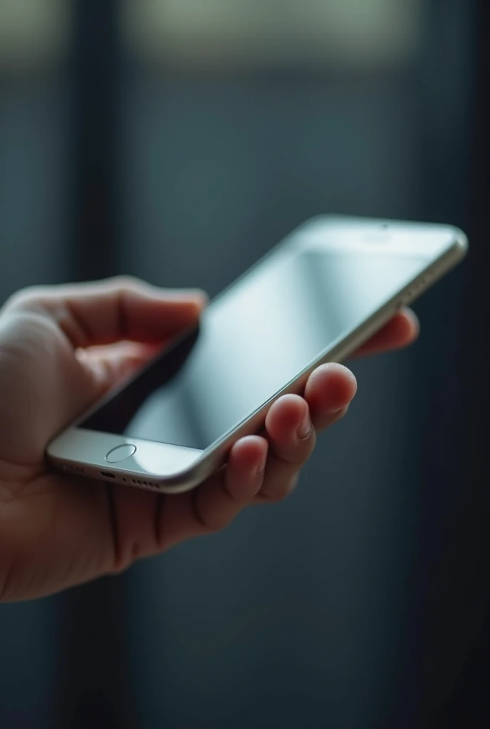 Hand holding cell phone with blurred screen