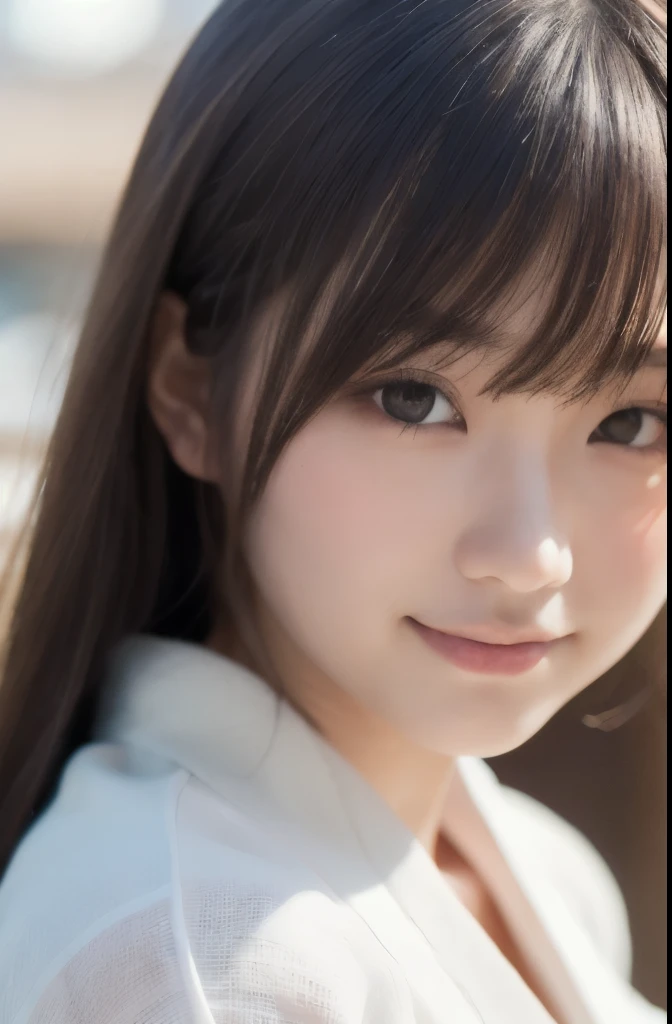 best quality, face focus, soft light, ultra high res, (photorealistic:1.4), RAW photo,(Shinozaki Ai), (fair skin),
1 Japanese girl, solo, cute, smile, (pupil, lights in the eyes), detailed beautiful face,18 yeas old,(high resolution detail of human skin texture),(portrait), upper body, white kimono, long hair,