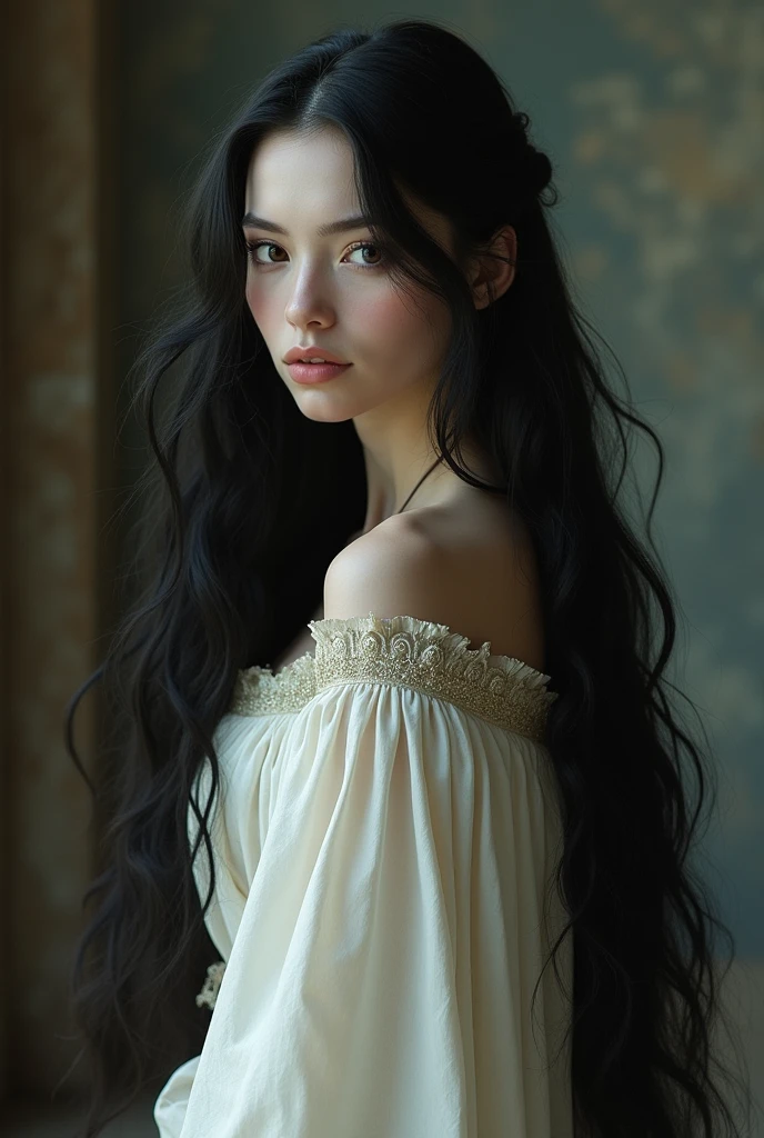 She has long black hair,with graceful charm,and have beautiful eyes,even her face is like white jade,he has a flat expression,and use medieval thinking clothes,he has an aura like that of a willow tree