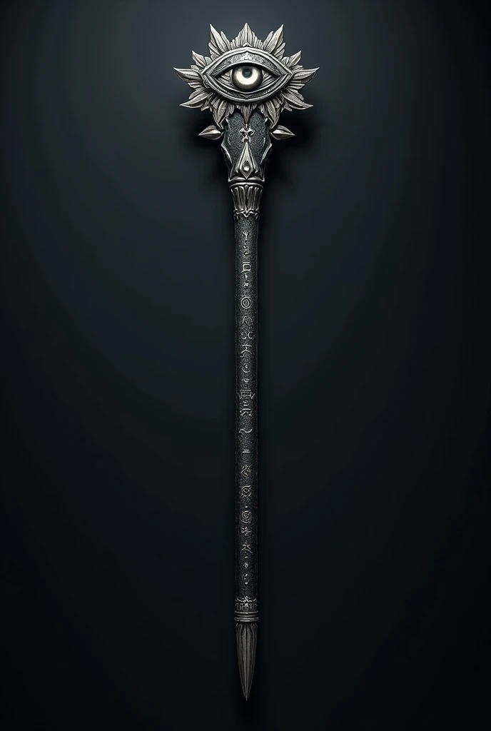 I would like a wand for an RPG, It has the following characteristics: celestial eye wand, with silver-veined ebony wood, with phoenix owl feather core, length of 13,5 inches, unyielding, with a black finish and a soft silver sheen, Along the wand are ancient and intricate runes, the handle is adorned with a carved animalistic eye.