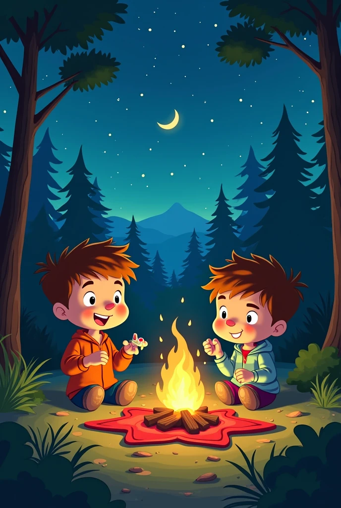 Title: The Misadventures of Bob and Larry
Bob and Larry were two best friends known for their hilarious mishaps. One day, they decided to go on a camping trip to the nearby woods. As they set up their tent, Bob realized he forgot the tent's poles at home.
"Oops, I guess we're sleeping under the stars tonight," Bob said with a sheepish grin.
Larry, always ready for an adventure, replied, "No problem! We'll just make some star-shaped blankets out of these old shirts."
As the night approached,