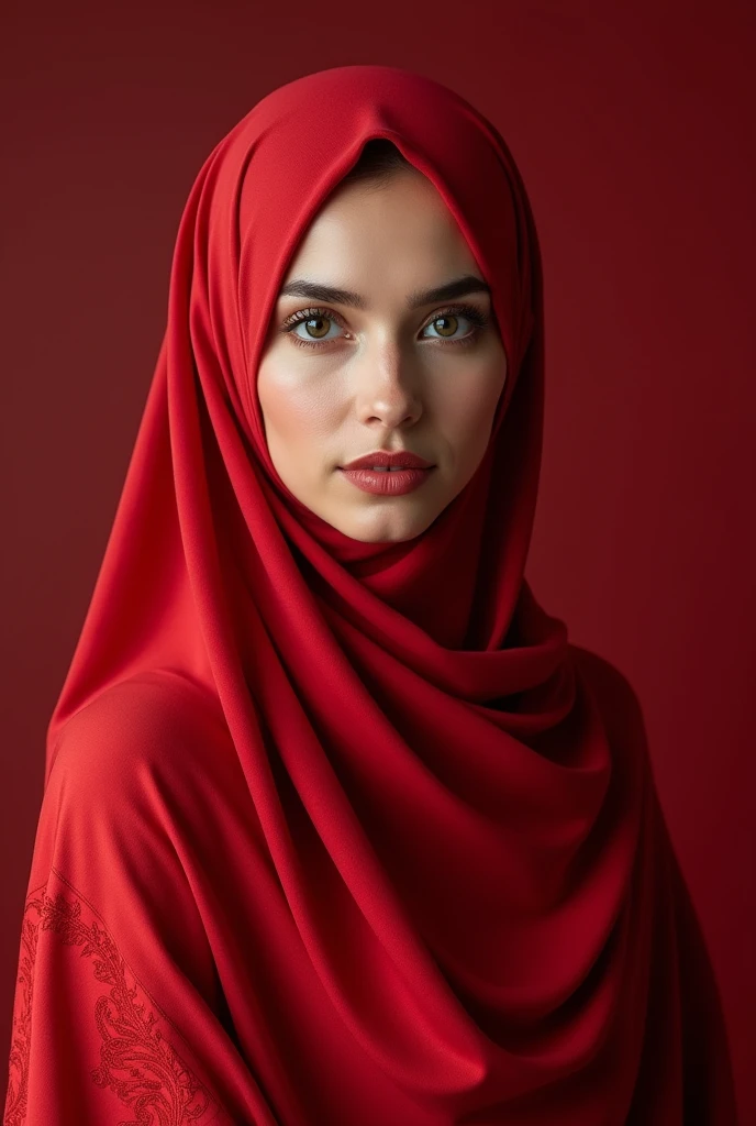 Stunning plain patterned red syar'i hijaber, photo, 8K