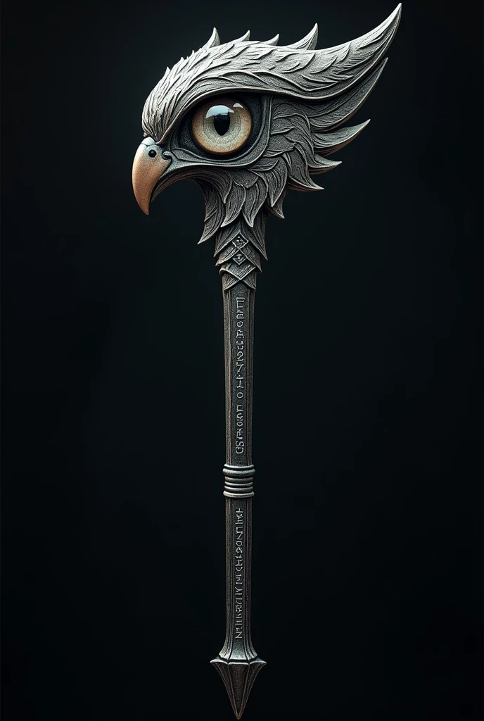 I would like a wand for an RPG, It has the following characteristics: celestial eye wand, with silver-veined ebony wood, with phoenix owl feather core, length of 13,5 inches, unyielding, with a black finish and a soft silver sheen, Along the wand are ancient and intricate runes, the handle is adorned with a carved animalistic eye.
