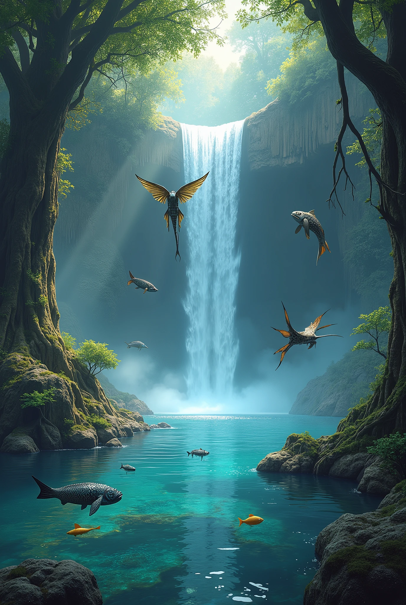 Fantastic sea、forest、waterfall、fish