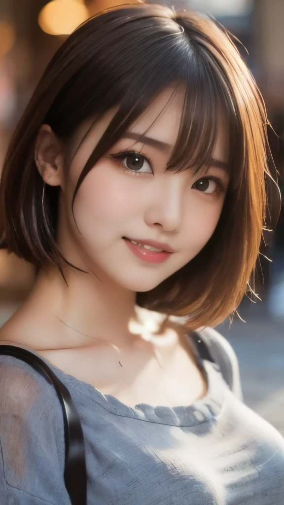 8k,Highest quality,(masterpiece:1.2),(Realistic),(Realistic:1.37),Ultra-high resolution,1 female college student,smile,Beautiful Eyes,Beautiful teeth alignment, In town,(((Cute casual clothes))),Big Breasts,Perfect body,Perfect Fingers,Professional Lighting,gravure,Detailed face and skin texture,fine grain,RAW Photos